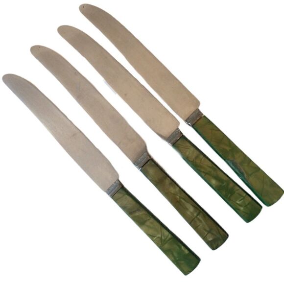 ROYAL BRAND Sharp Cutter Knife Set x 4 Marbled Celluloid Handles Stainless Steel - Picture 10 of 13